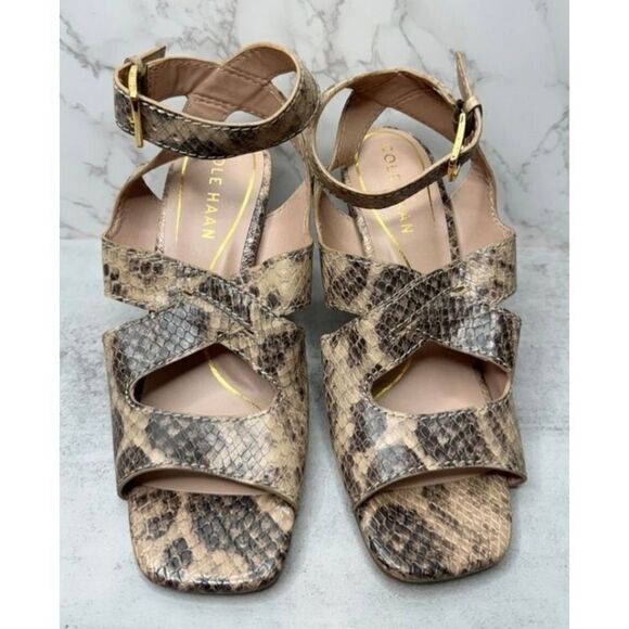 Cole Haan Womens Snakeskin Print Leather Ankle Strap Block Heel Sandals Size 11 - Picture 5 of 7